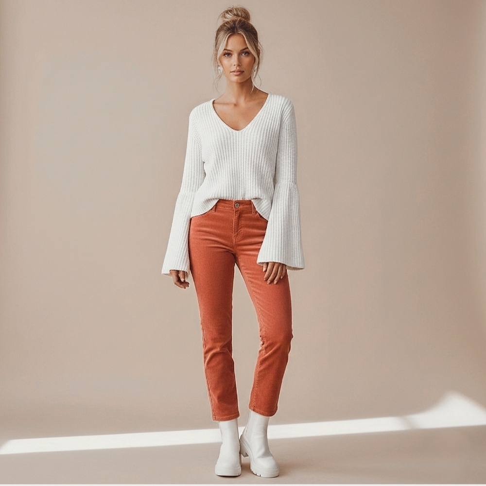 Silk Blend Ribbed Bell Sleeve Knit Top by Intermix